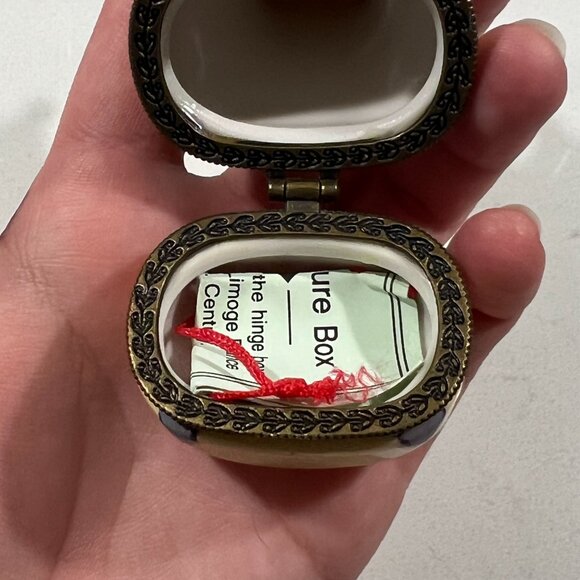 Limoges Style Vintage Porcelain Hinged Trinket Box Bow Closure Purple Silhouette - Picture 5 of 13